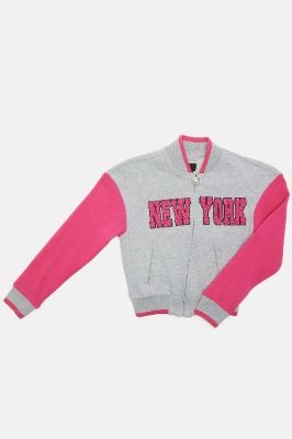 Mini New York Zip Up Varsity Jacket - Heather Grey sold by Fashion Nova