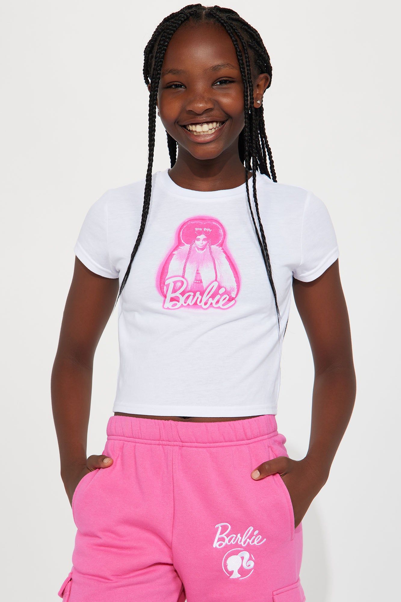 Mini Barbie Girl Cargo Jogger Set - White/Pink sold by Fashion Nova product image thumbnail 2