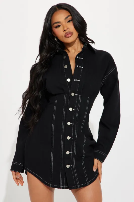Alessandra Denim Mini Dress - Black sold by Fashion Nova