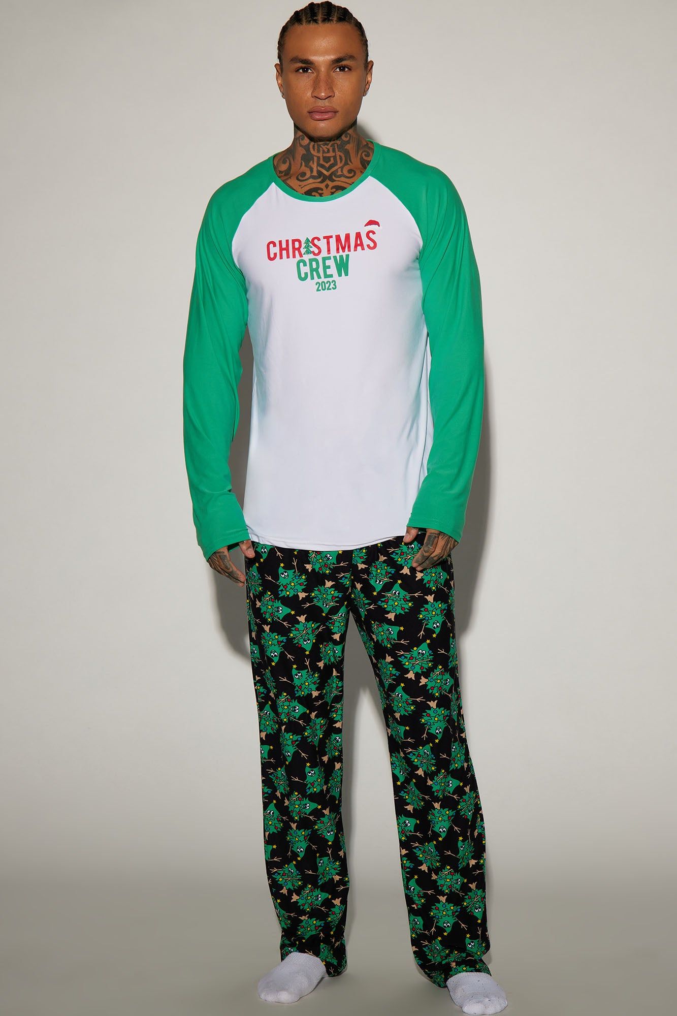 Christmas Crew Holiday PJ Set - Green/combo sold by Fashion Nova