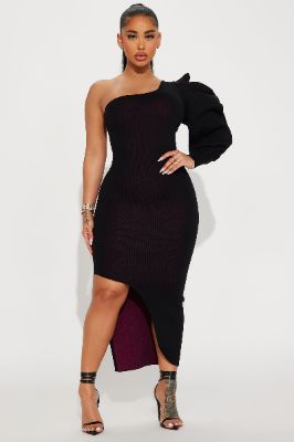 Penelope Ruffle Midi Dress - Black sold by Fashion Nova