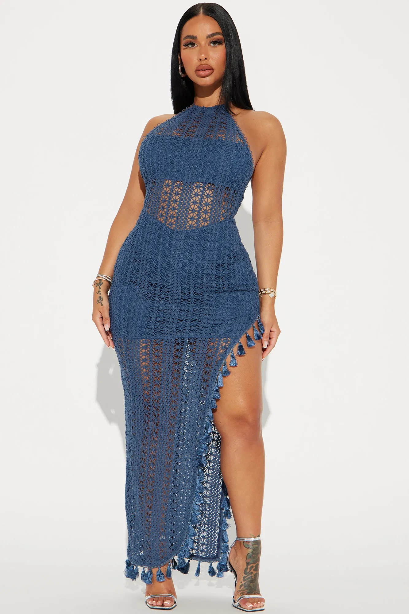 Havanna Crochet Maxi Dress - Navy sold by Fashion Nova