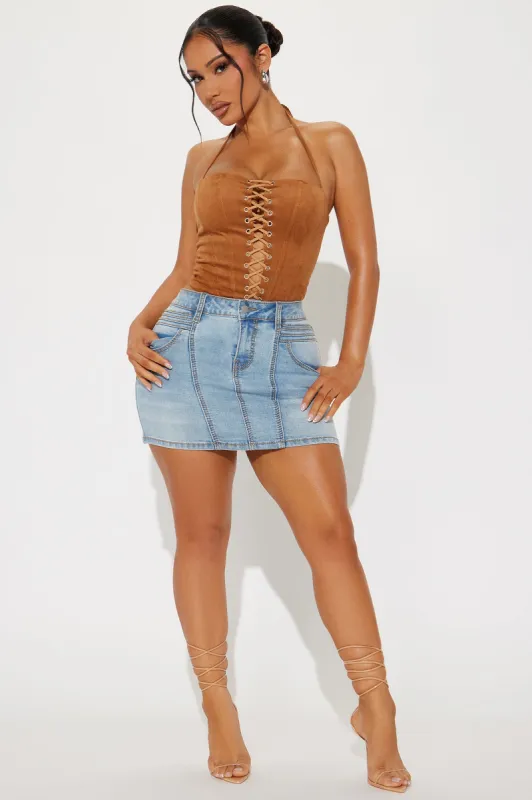 Miranda Moto Denim Mini Skirt - Medium Wash sold by Fashion Nova
