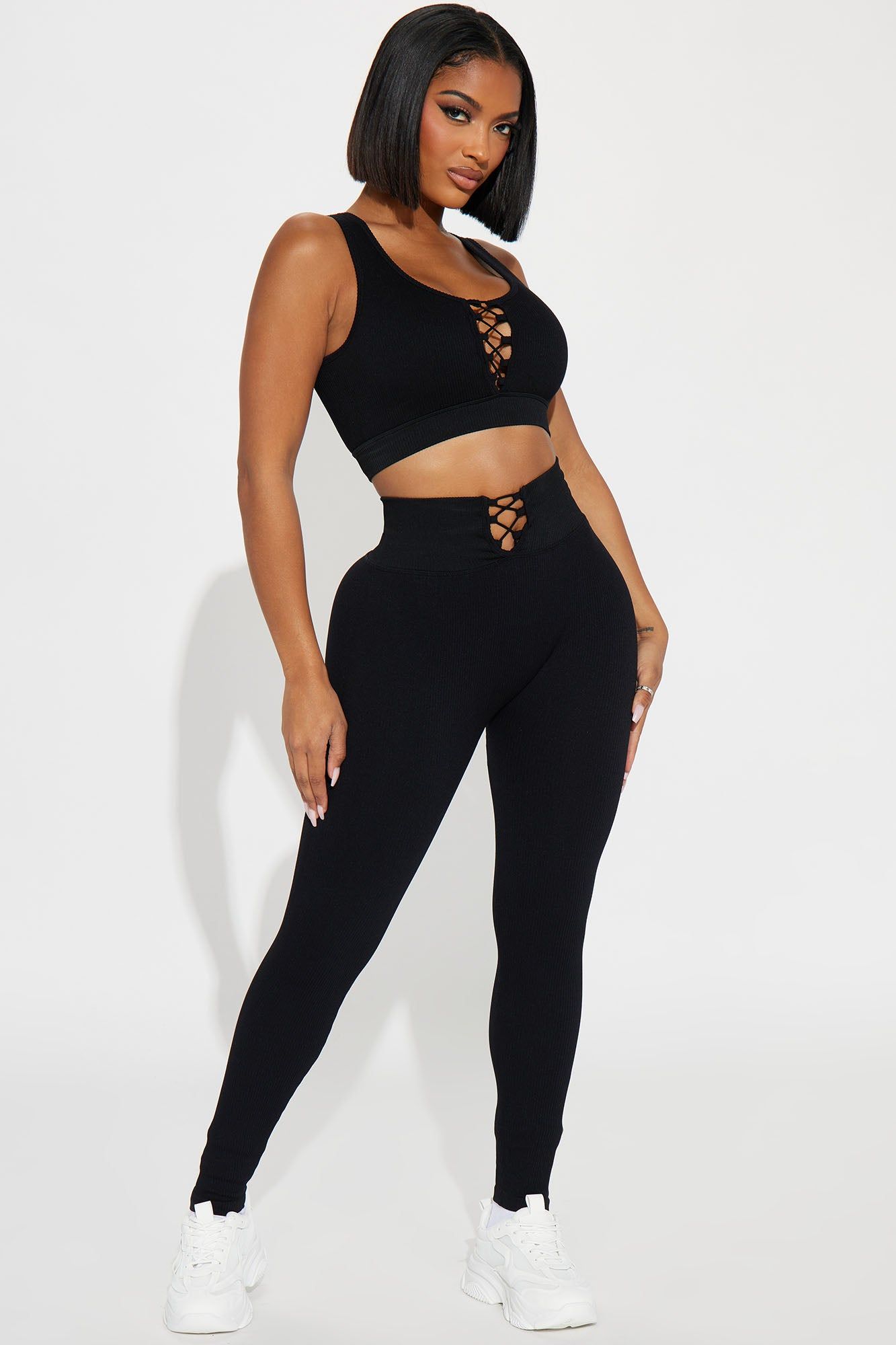 Never Looking Back Ribbed Active Set - Black sold by Fashion Nova