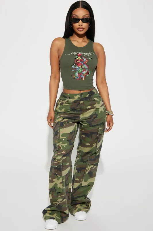 You Lost Me Camo Cargo Pant - Olive/combo sold by Fashion Nova