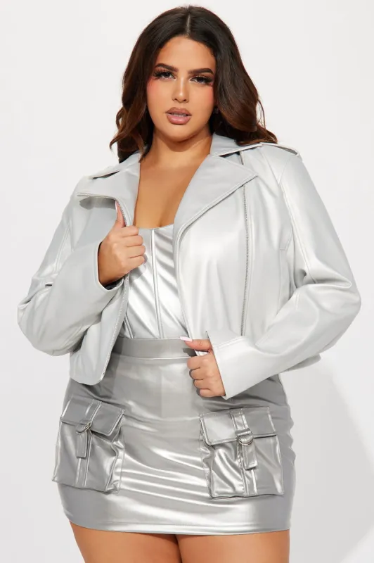 End Of The Road Faux Leather Jacket - Silver sold by Fashion Nova
