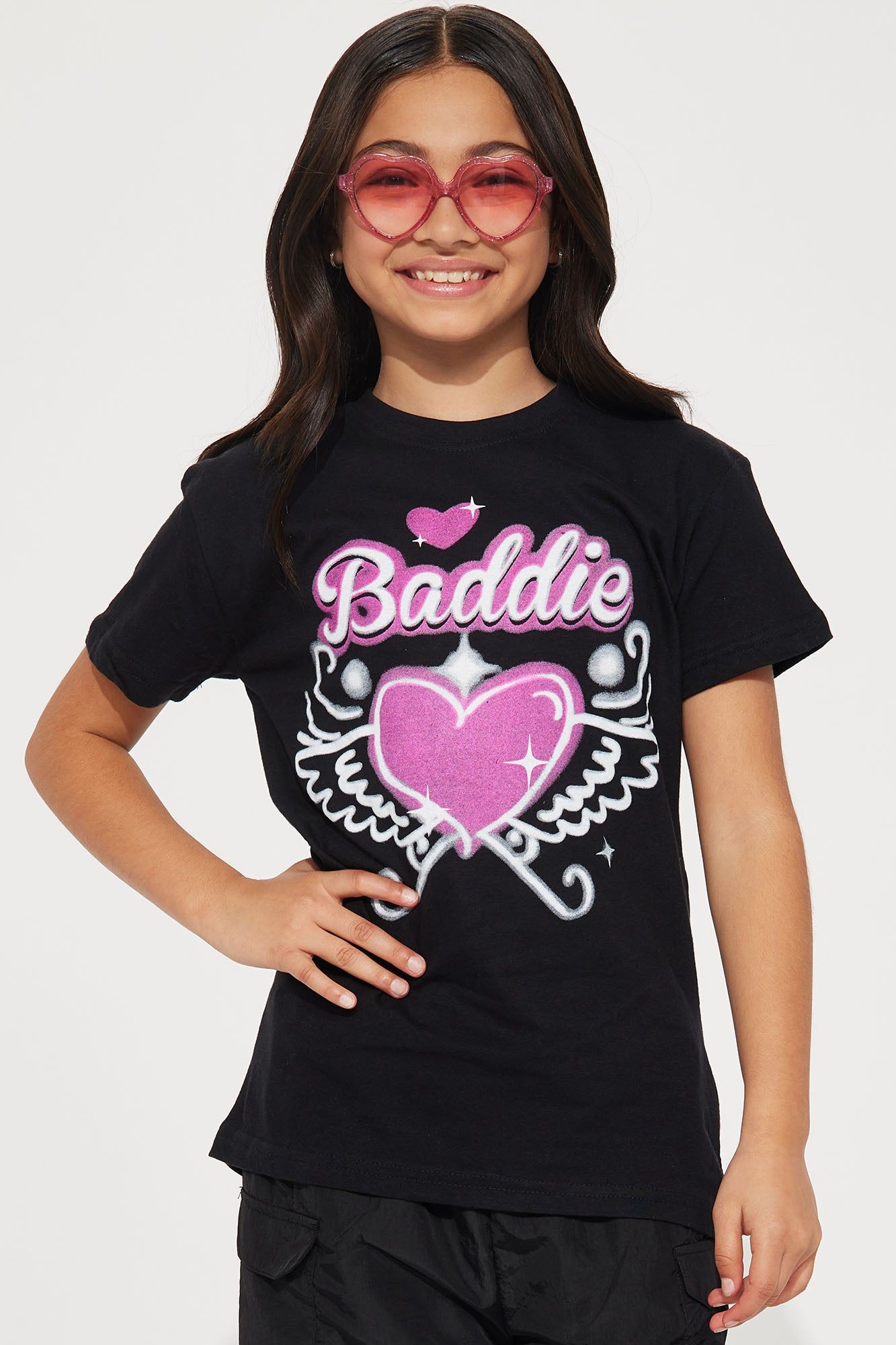Mini Baddie At Heart Short Sleeve Tee - Black sold by Fashion Nova