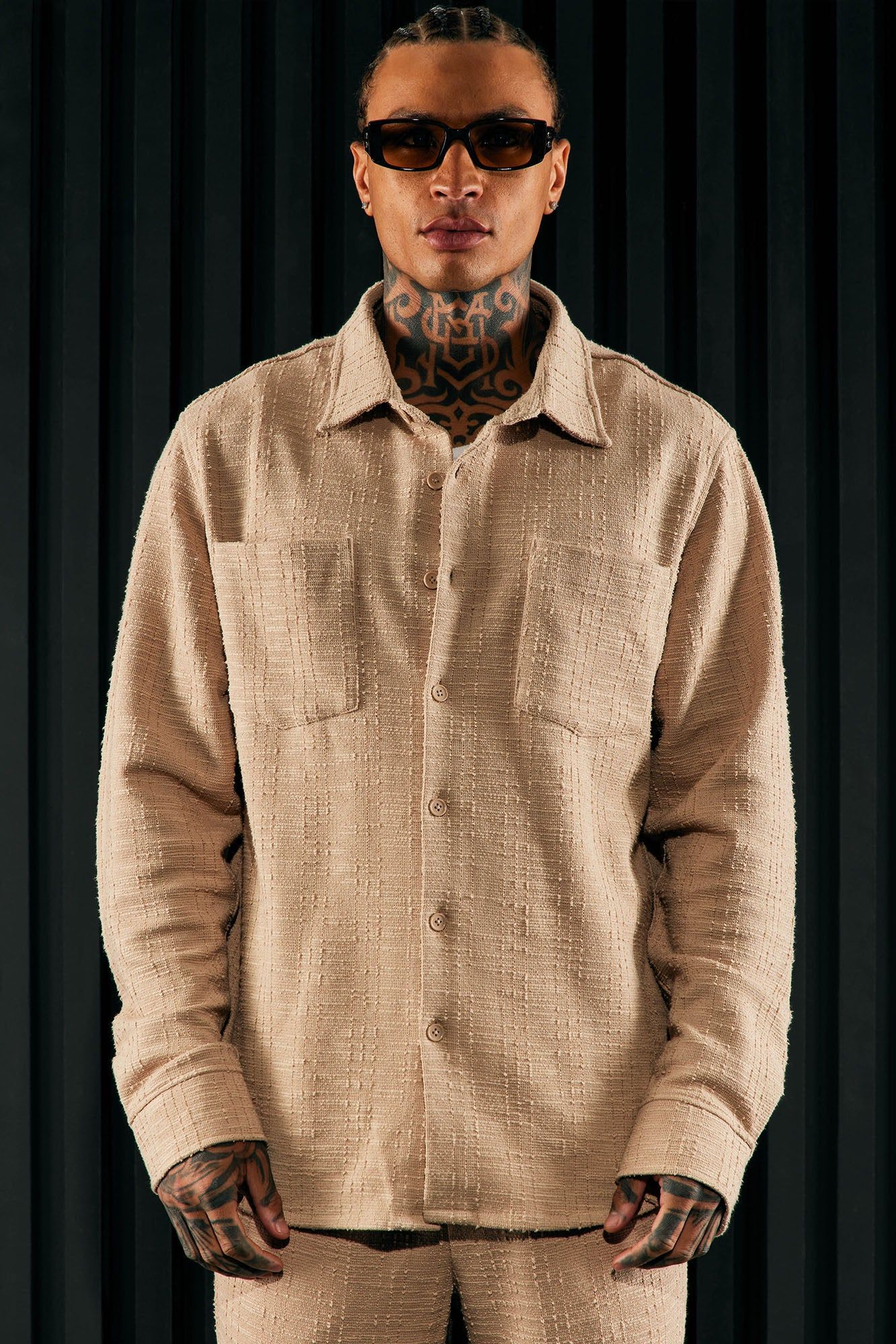 Jordan Textured Long Sleeve Button Up Shirt - Tan sold by Fashion Nova