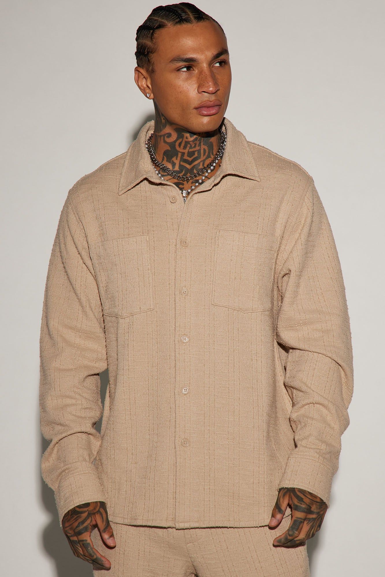Jordan Textured Long Sleeve Button Up Shirt - Tan sold by Fashion Nova product image thumbnail 4
