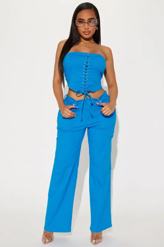 Luna Denim Pant Set - Blue sold by Fashion Nova