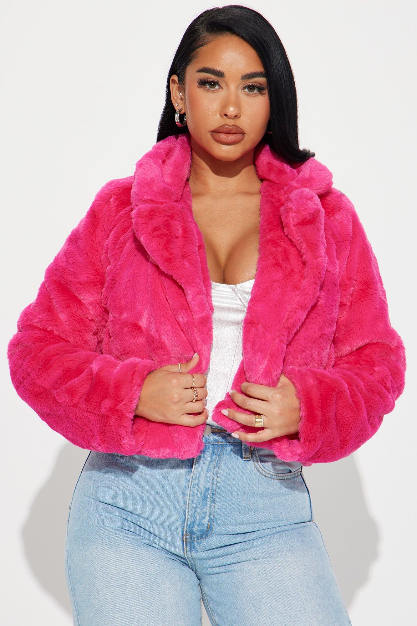 Warm By The Fireside Faux Fur Jacket - Fuchsia sold by Fashion Nova