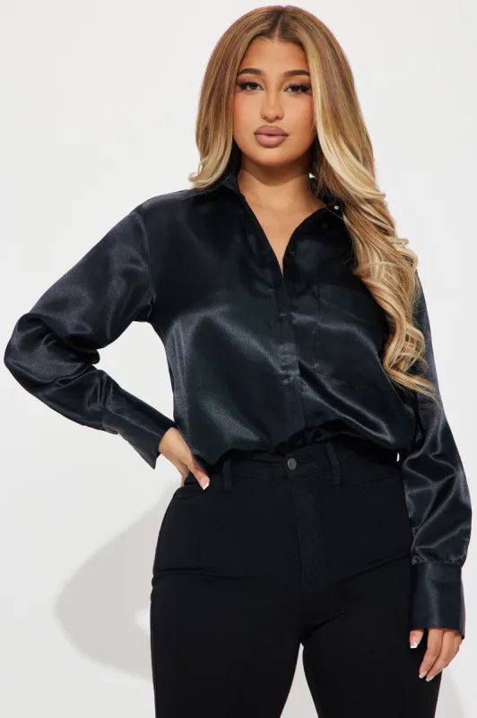 Sedona Satin Shirt - Black sold by Fashion Nova