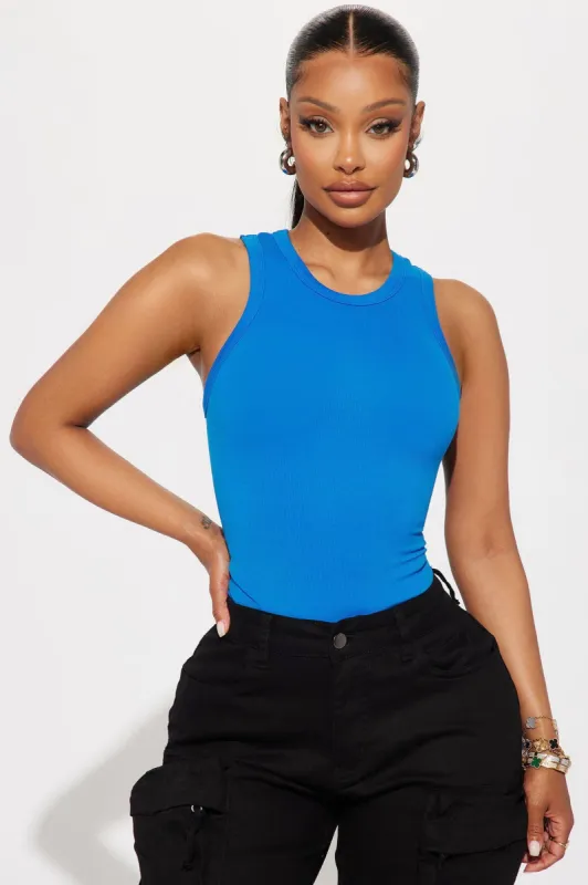 The New Classic Ribbed Racerback Top - Blue sold by Fashion Nova