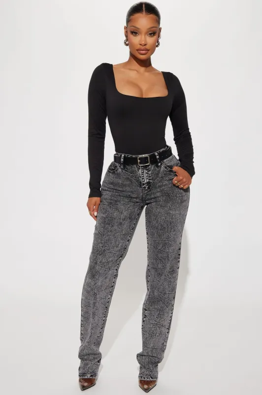 Take You There Stacked Straight Leg Jeans - Acid Wash Black sold by Fashion Nova