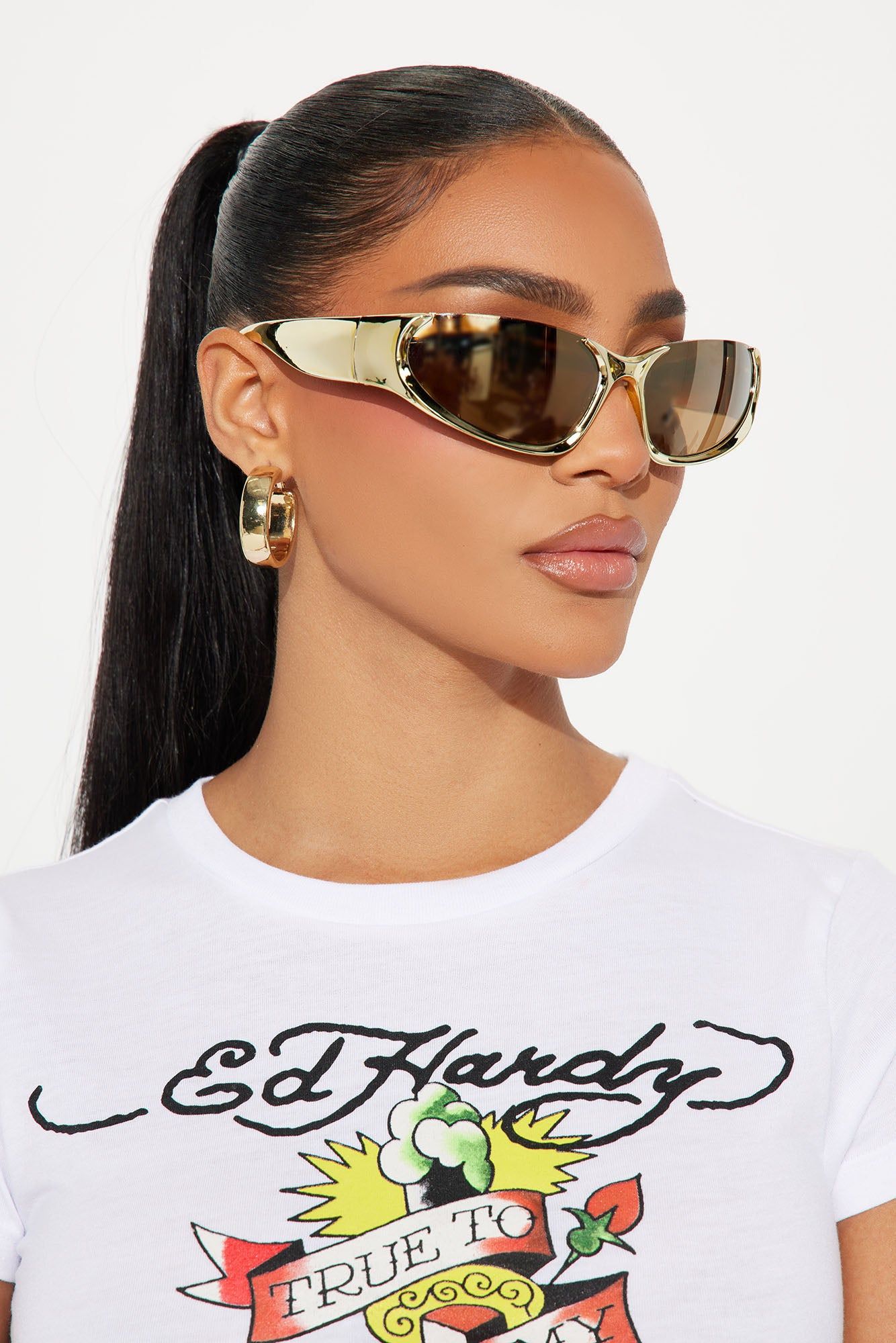 Rave About It Sunglasses - Gold sold by Fashion Nova