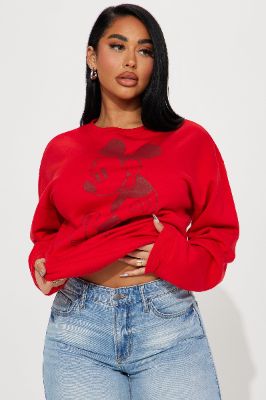Mickey Mouse Tonal Crew Neck Sweatshirt - Red sold by Fashion Nova