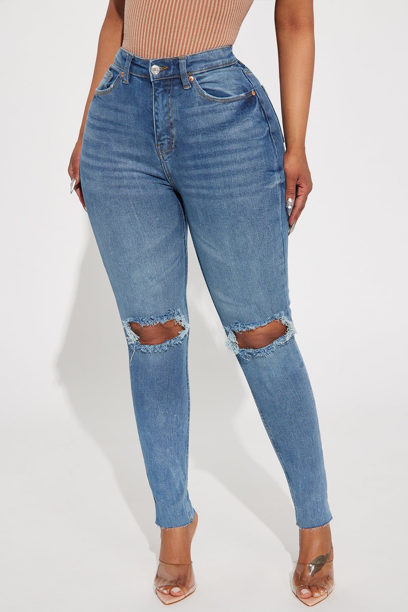 Get The Message Ripped Stretch Skinny Jeans - Medium Wash sold by Fashion Nova product image thumbnail 2