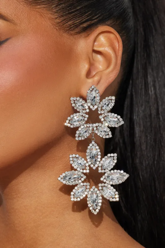 Floral Rhinestone Burst Earrings - Silver sold by Fashion Nova