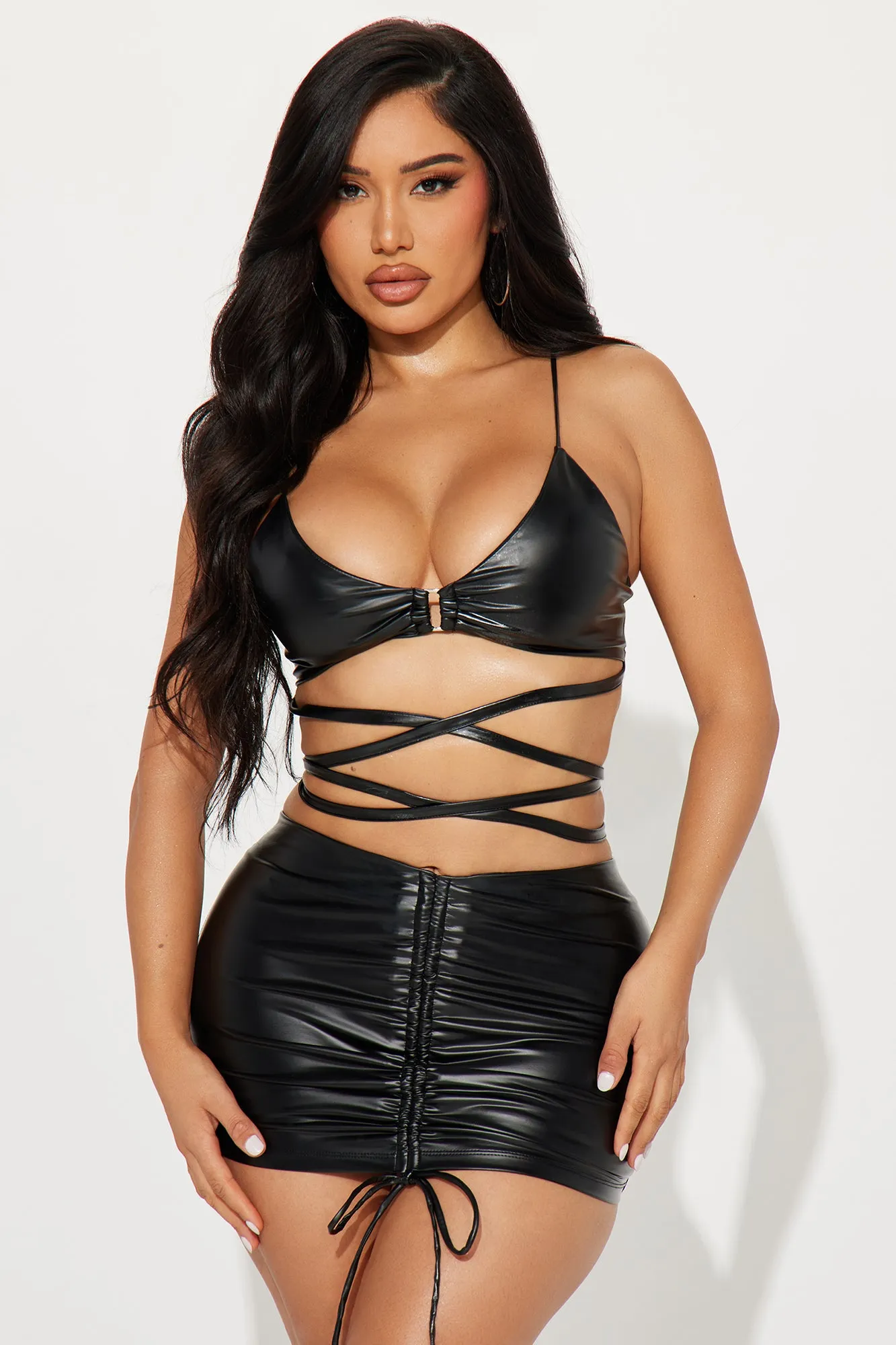 Beyond You Faux Leather Skirt Set - Black sold by Fashion Nova
