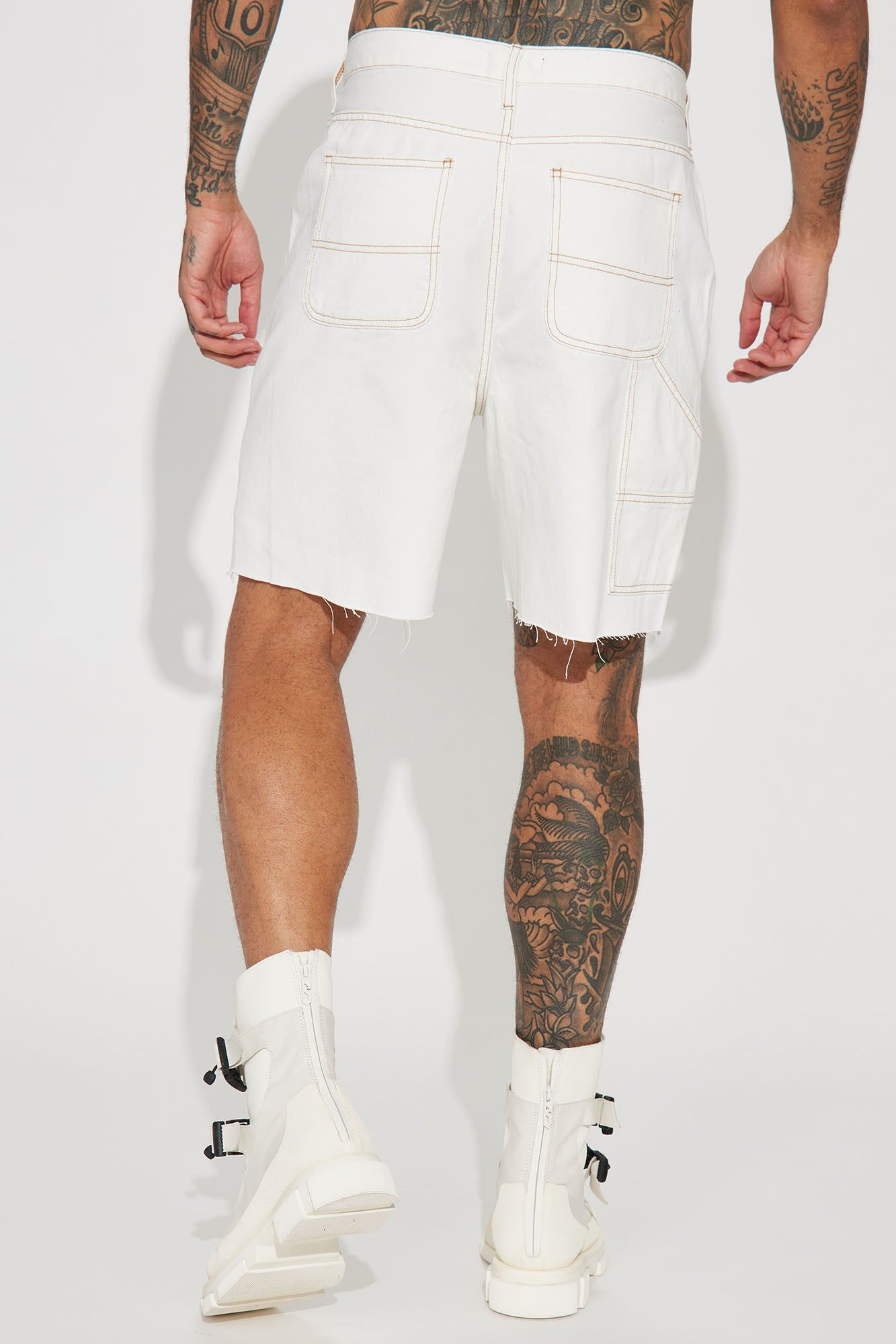 Contrast Stitched Denim Shorts - White sold by Fashion Nova product image thumbnail 6