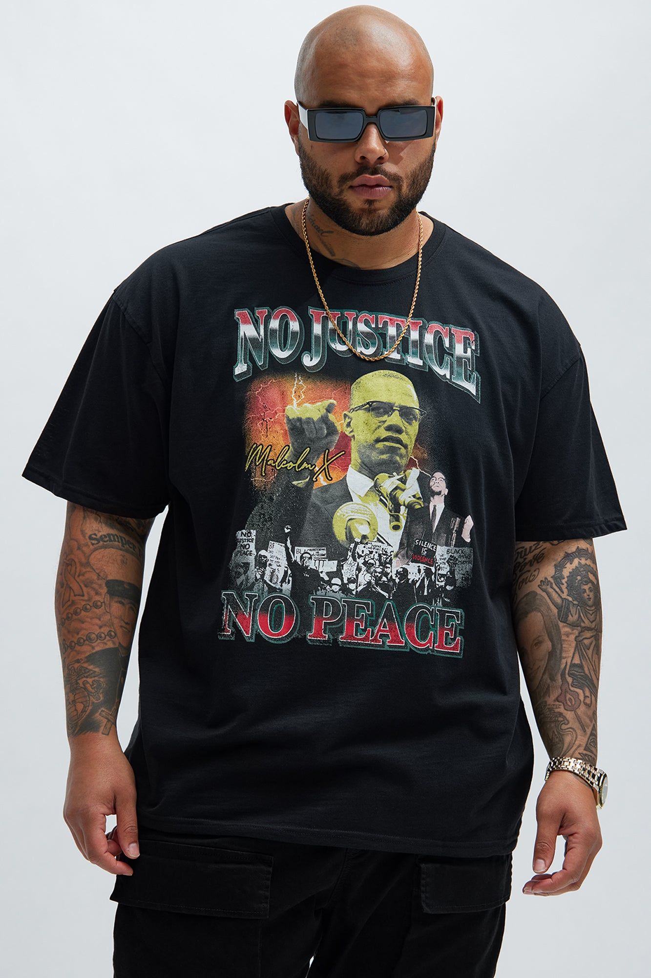 Malcom X No Peace Short Sleeve Tee - Black sold by Fashion Nova product image thumbnail 4