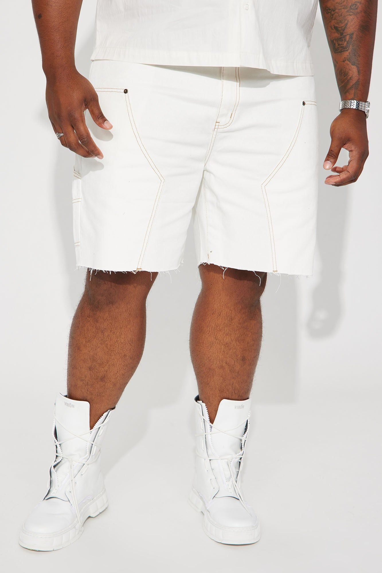 Contrast Stitched Denim Shorts - White sold by Fashion Nova product image thumbnail 2