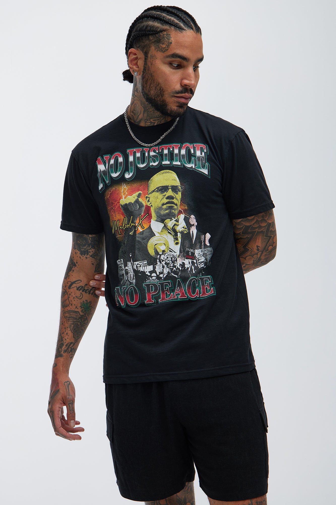 Malcom X No Peace Short Sleeve Tee - Black sold by Fashion Nova