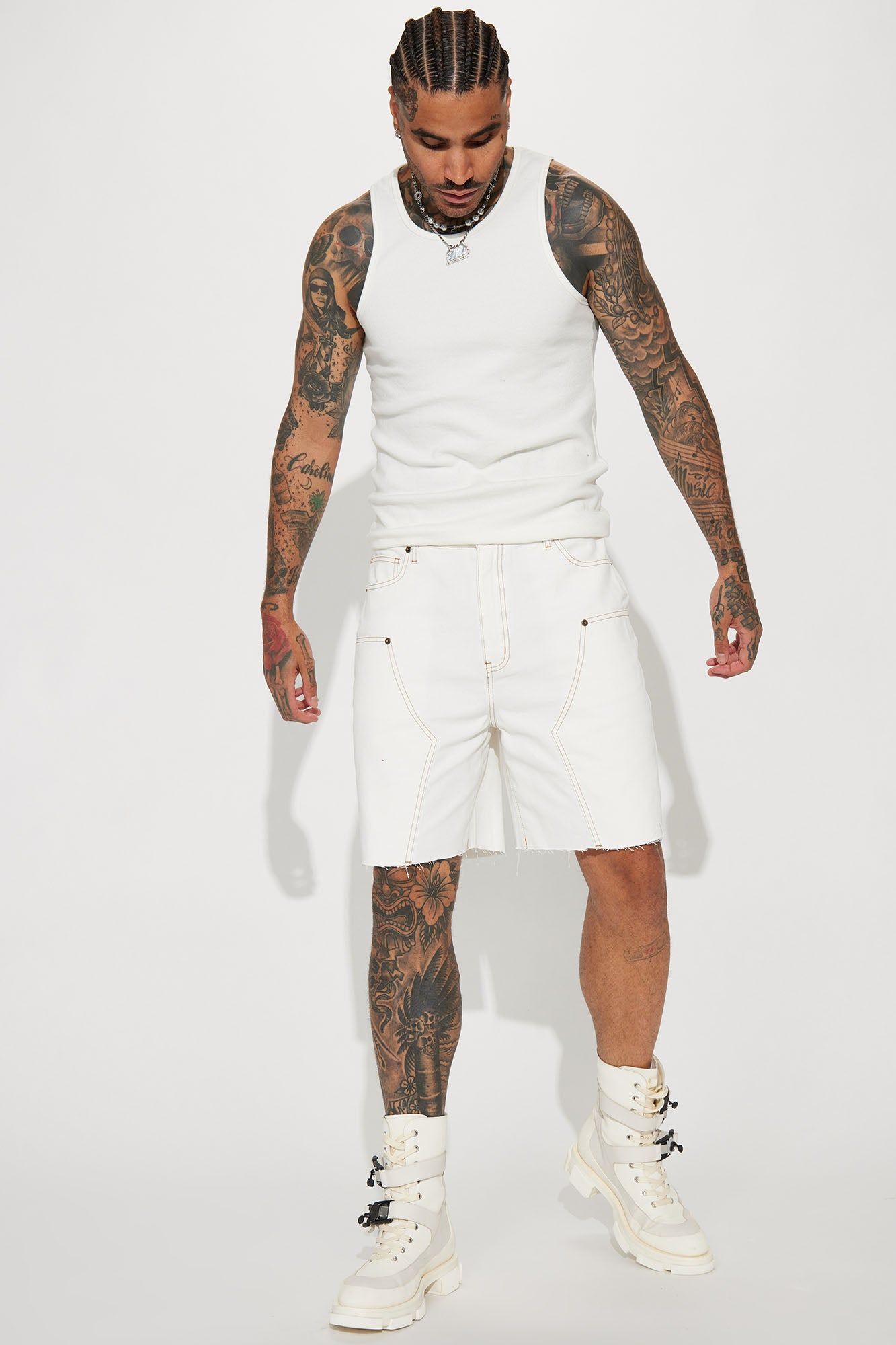 Contrast Stitched Denim Shorts - White sold by Fashion Nova product image thumbnail 3