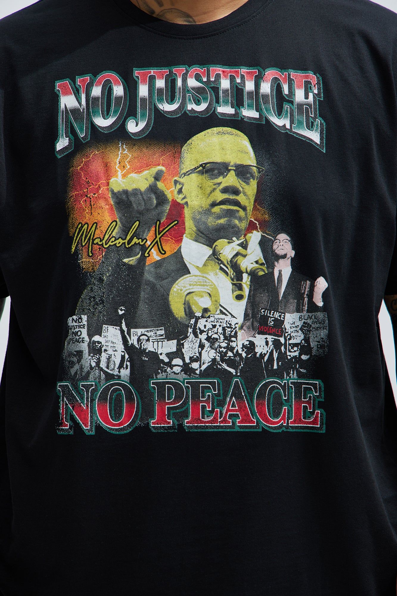 Malcom X No Peace Short Sleeve Tee - Black sold by Fashion Nova product image thumbnail 5