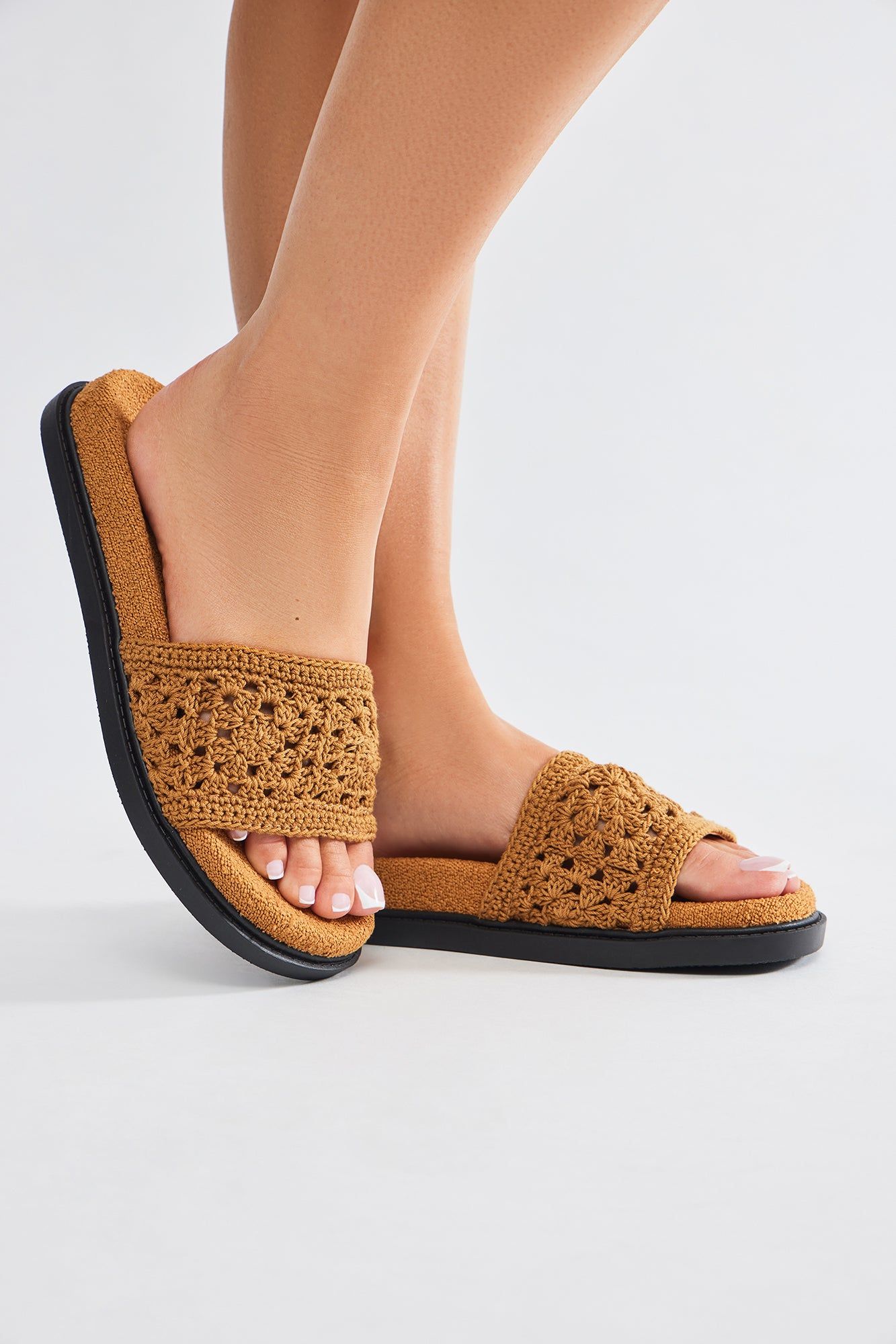 Laid Back Vacay Crochet Slides - Tan sold by Fashion Nova