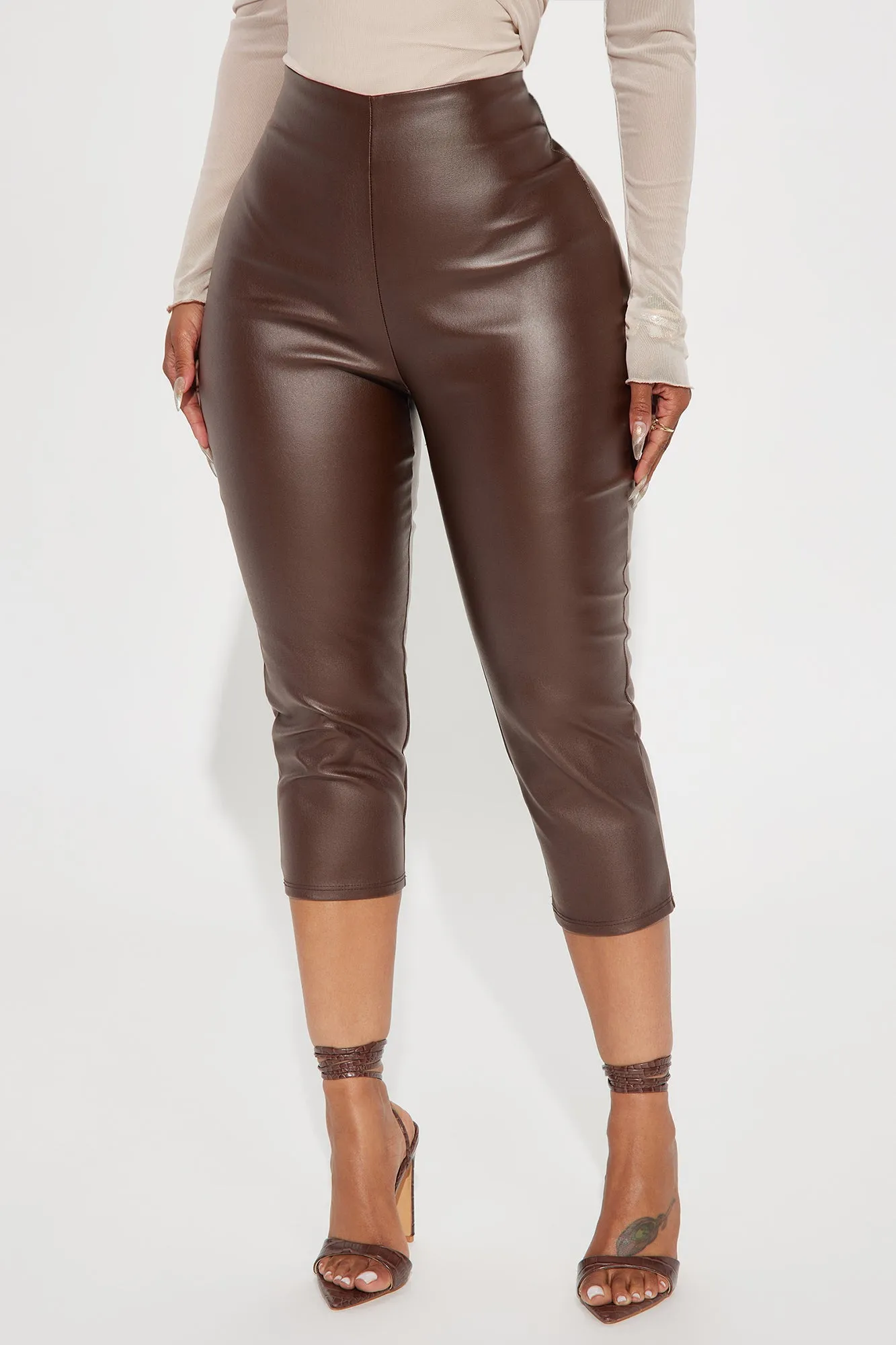 Martini Nights Faux Leather Capri Pant - Brown sold by Fashion Nova product image thumbnail 2