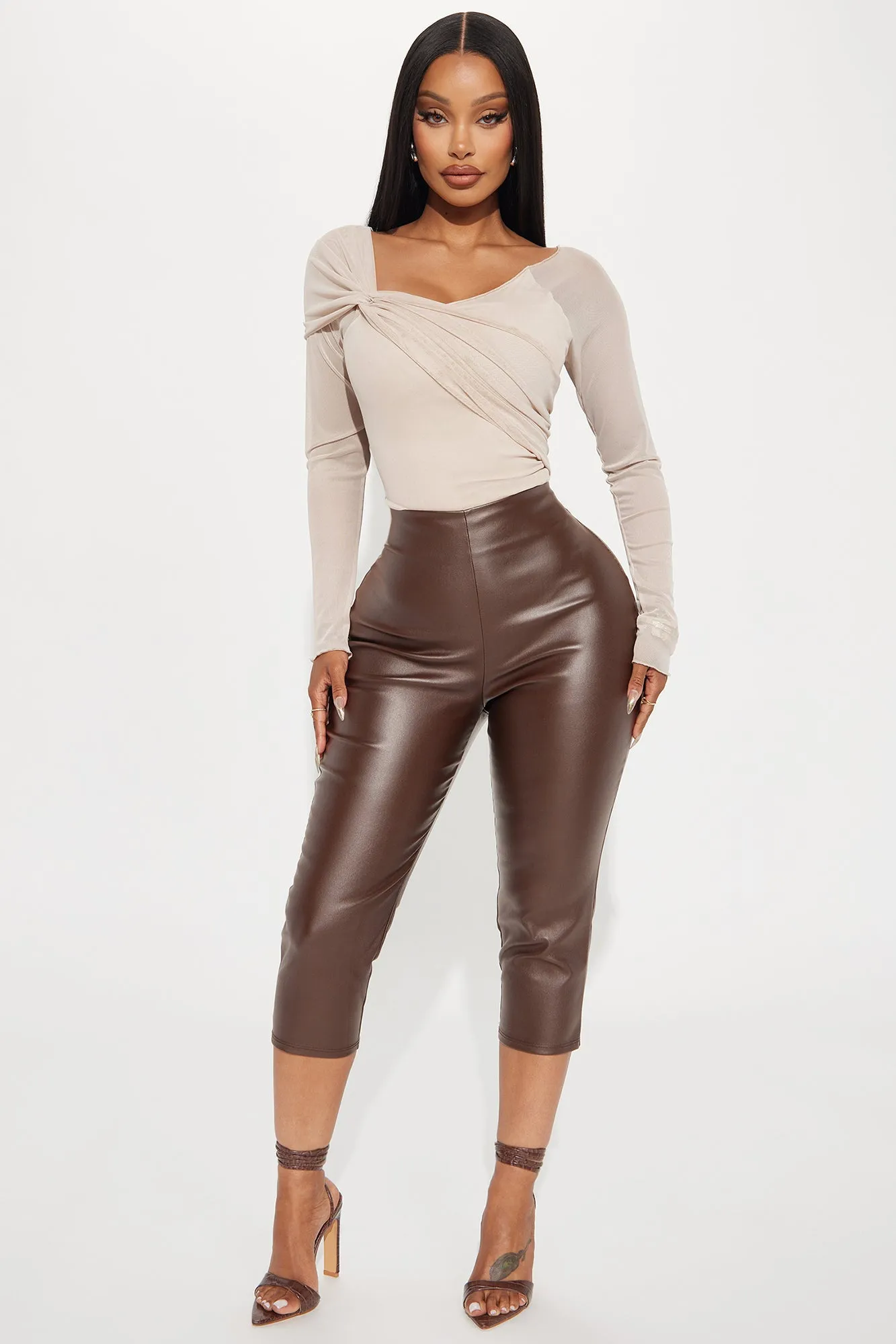 Martini Nights Faux Leather Capri Pant - Brown sold by Fashion Nova