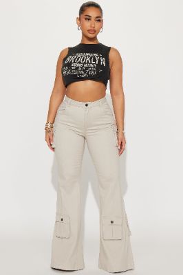 Let Them Know Cargo Flare Pant - Stone sold by Fashion Nova