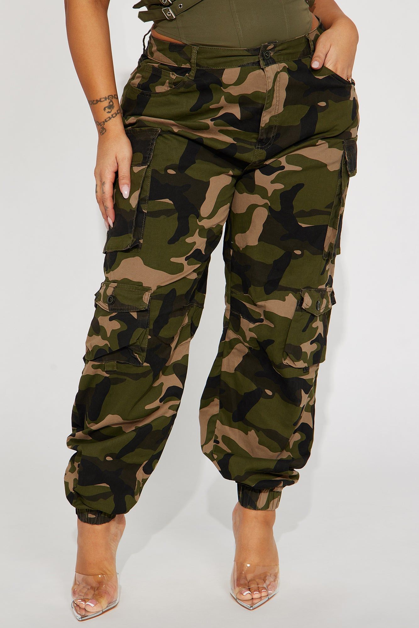 Not Your Average Girl Camo Cargo Jogger - Olive/combo sold by Fashion Nova product image thumbnail 5