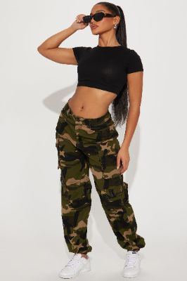 Not Your Average Girl Camo Cargo Jogger - Olive/combo sold by Fashion Nova