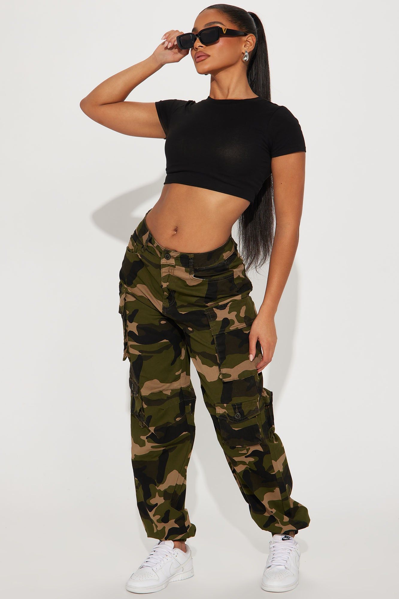 Not Your Average Girl Camo Cargo Jogger - Olive/combo sold by Fashion Nova