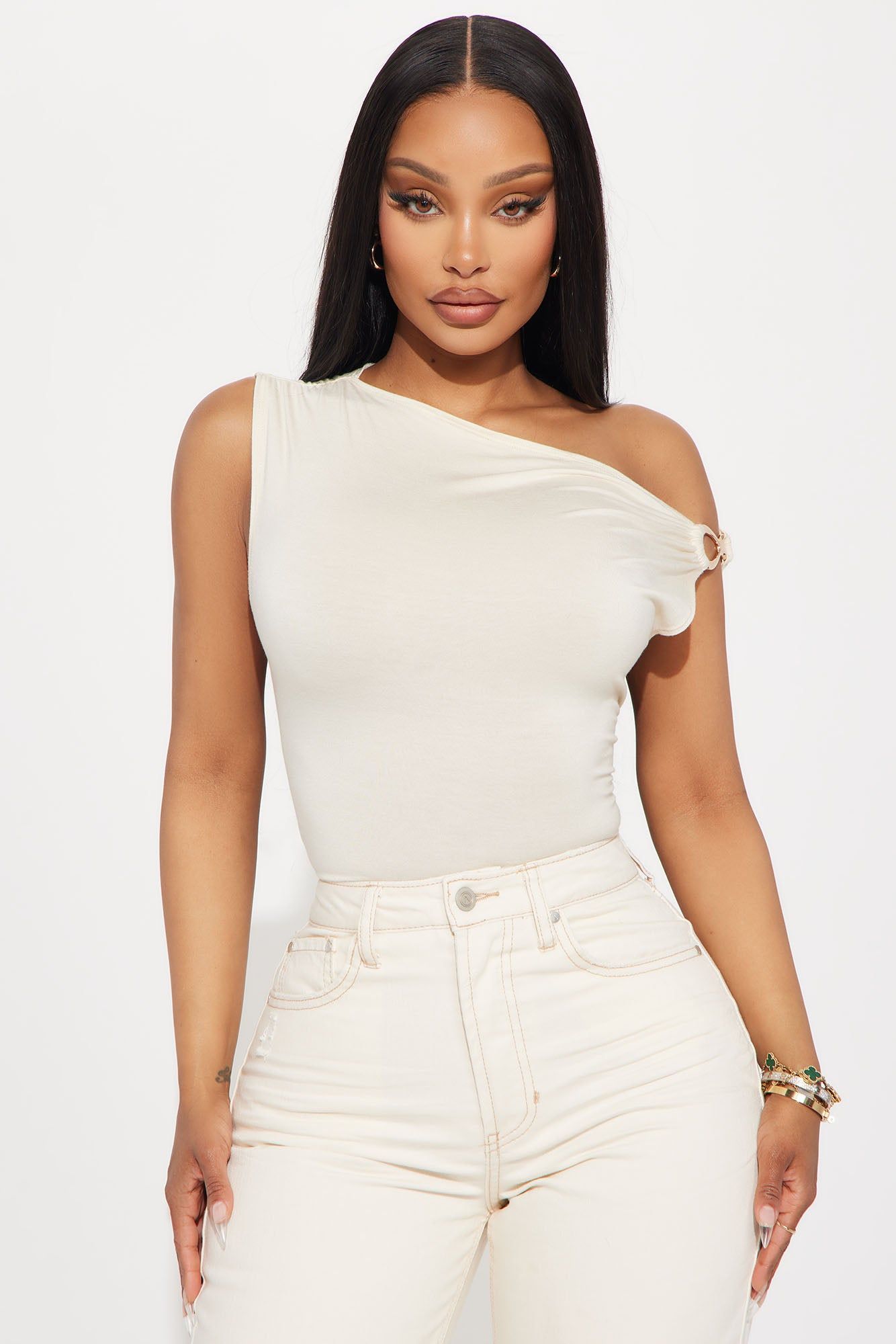 A Sure Thing One Shoulder Top - Cream sold by Fashion Nova