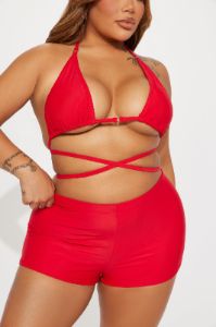 Miley Triangle 2 Piece Boyshort Bikini - Red sold by Fashion Nova