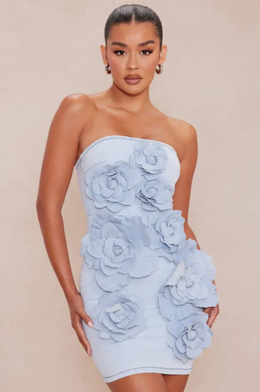 Berlin Floral Denim Mini Dress - Light Wash sold by Fashion Nova