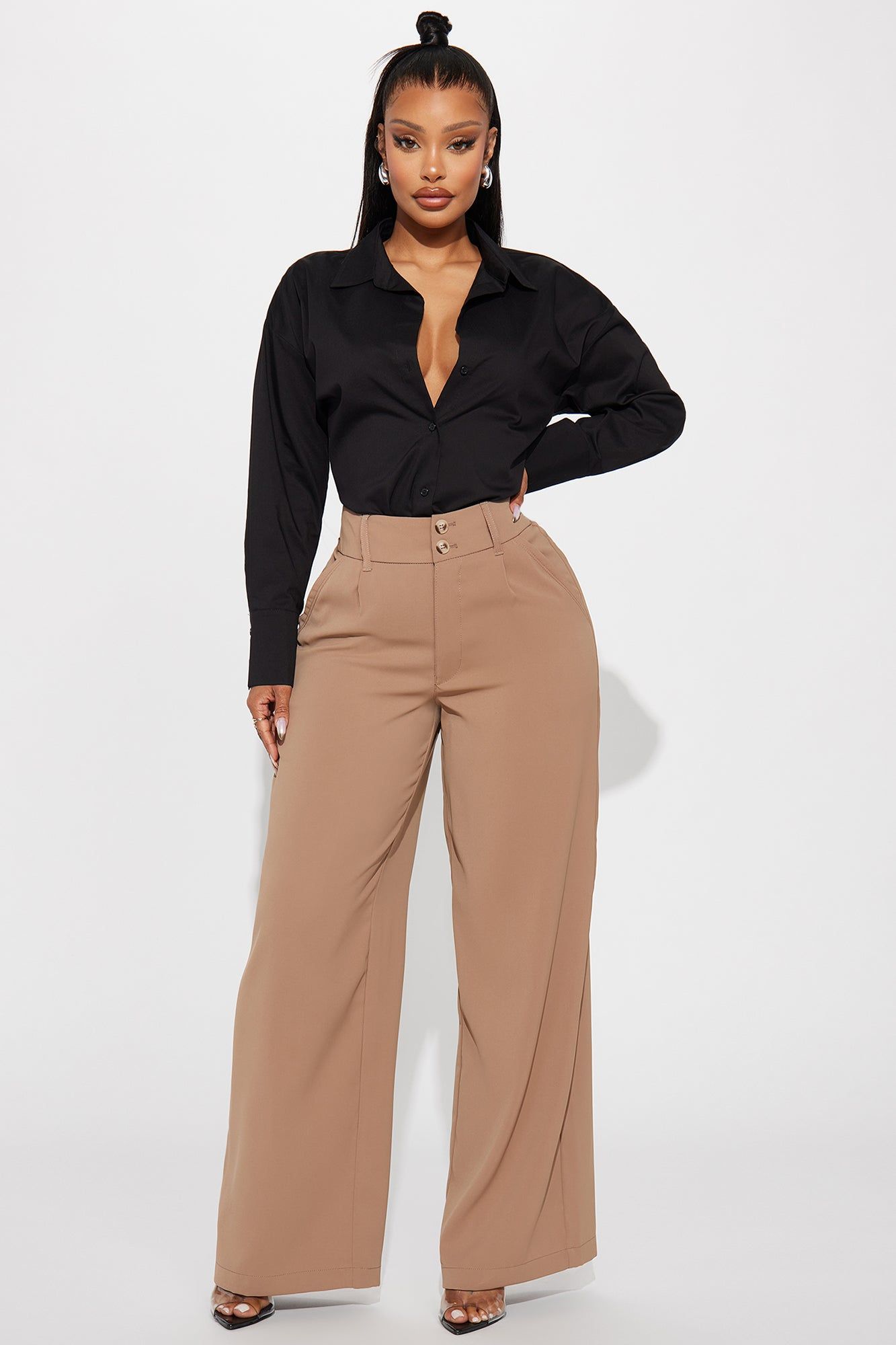 Tanya Wide Leg Trouser - Taupe sold by Fashion Nova