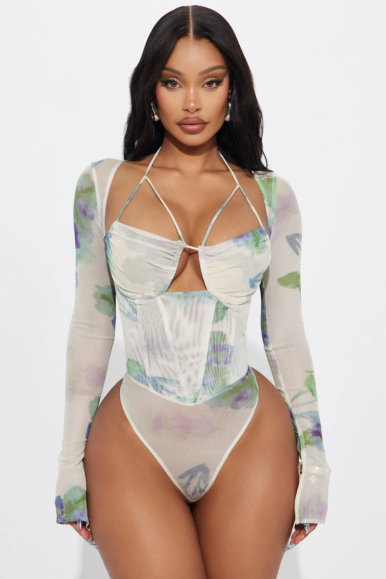 Feels Like Heaven Bodysuit - Natural/Combo sold by Fashion Nova