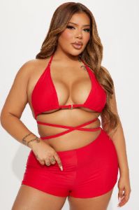 Miley Triangle 2 Piece Boyshort Bikini - Red sold by Fashion Nova