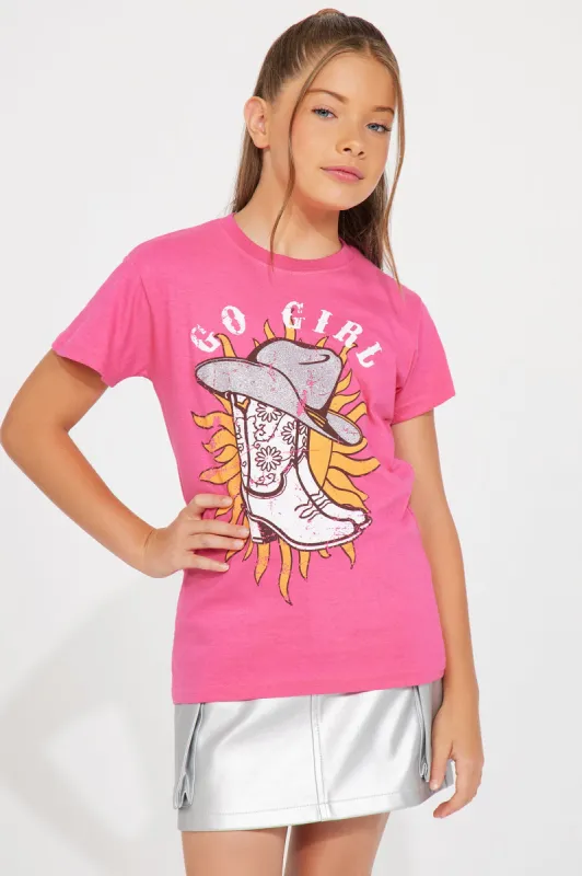 Mini You Go Girl Tee - Fuchsia sold by Fashion Nova