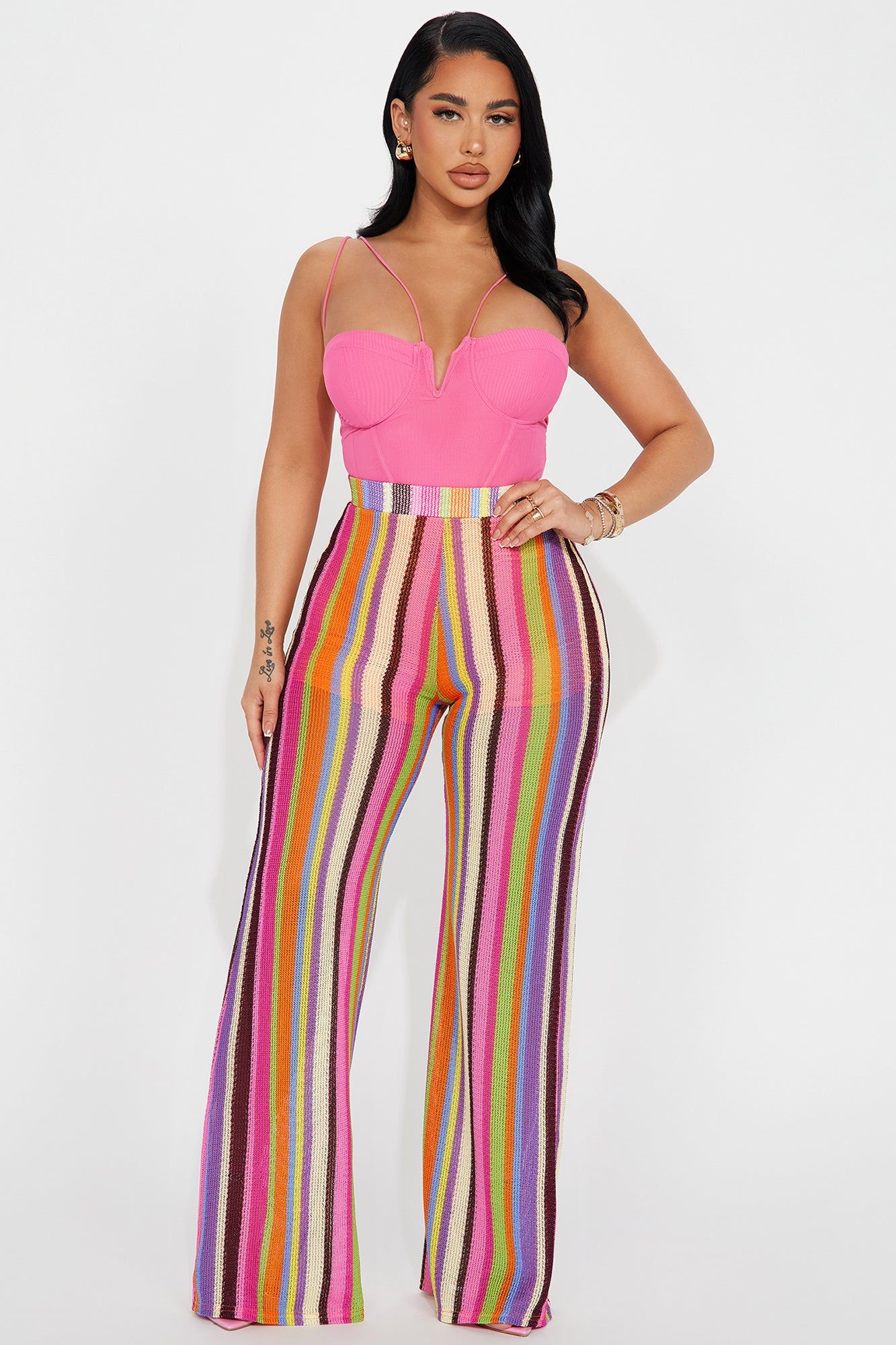 Bonita Wide Leg Crochet Pant - Pink/combo sold by Fashion Nova