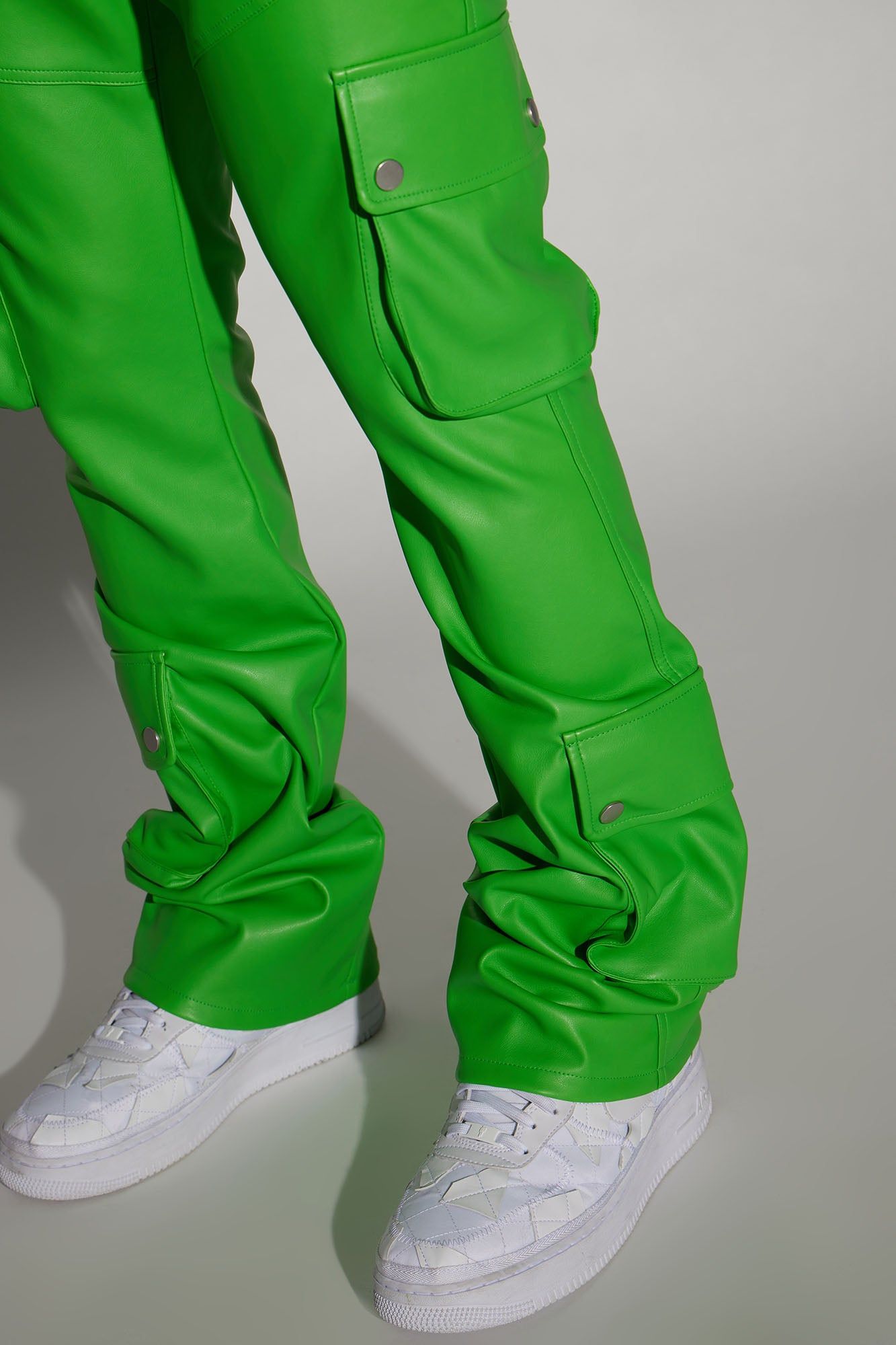 Name Of Love Faux Leather Stacked Slim Flare Pants - Green sold by Fashion Nova product image thumbnail 3