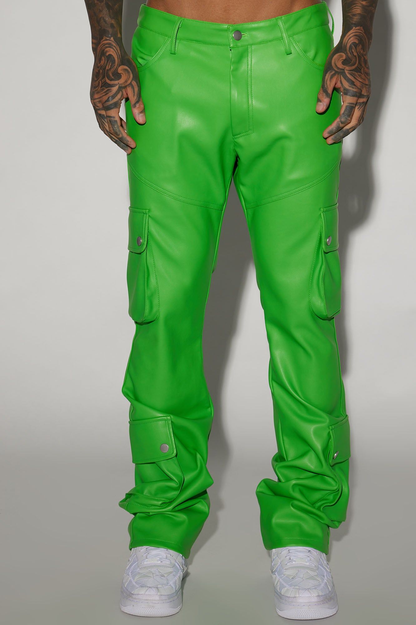 Name Of Love Faux Leather Stacked Slim Flare Pants - Green sold by Fashion Nova product image thumbnail 4