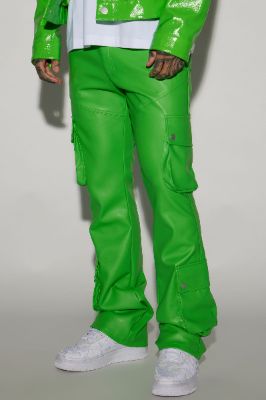Name Of Love Faux Leather Stacked Slim Flare Pants - Green sold by Fashion Nova