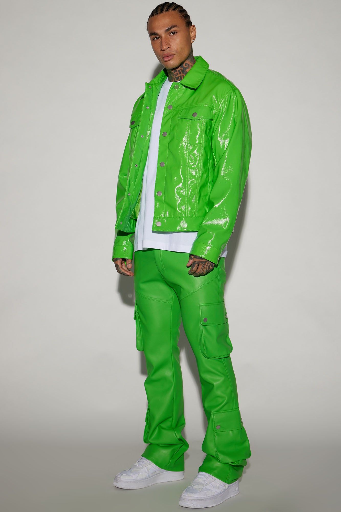 Name Of Love Faux Leather Stacked Slim Flare Pants - Green sold by Fashion Nova product image thumbnail 2