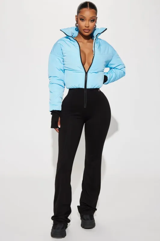 Park City Puffer Jumpsuit - Light Blue sold by Fashion Nova