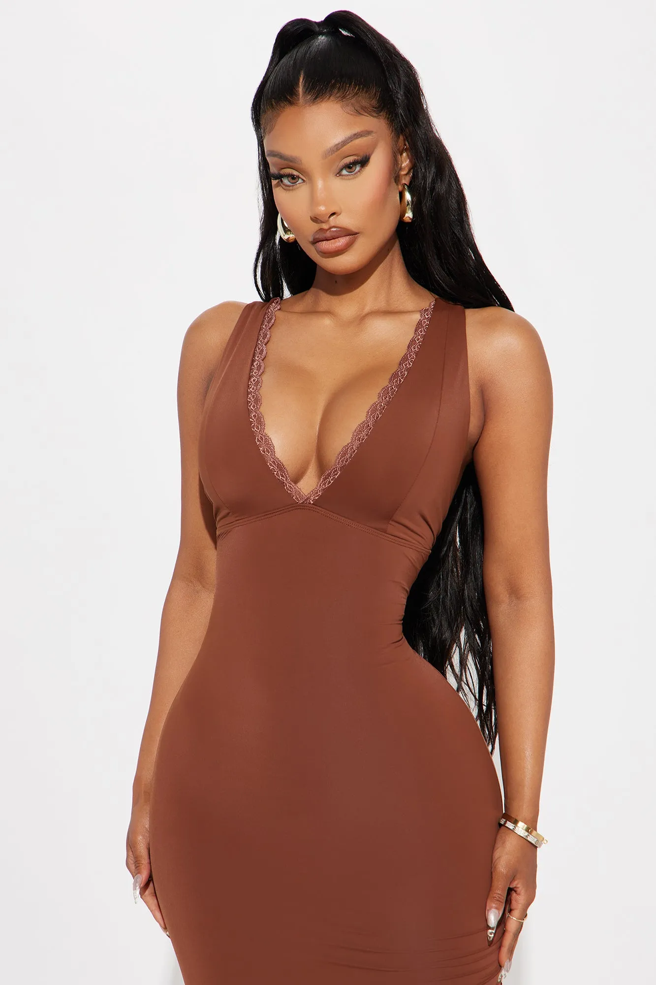 Love Or Lust Lace Trim Midi Dress - Chocolate sold by Fashion Nova product image thumbnail 2